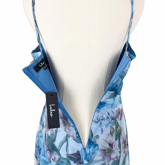 Lulus Enchanting Entrance Blue Floral Organza Keyhole Maxi Dress Size Medium NWT - Picture 9 of 12